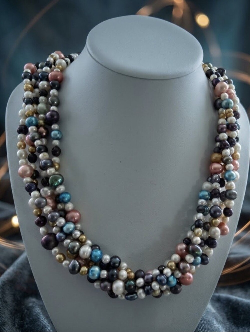 Multi-Color Freshwater Pearl Twist Necklace